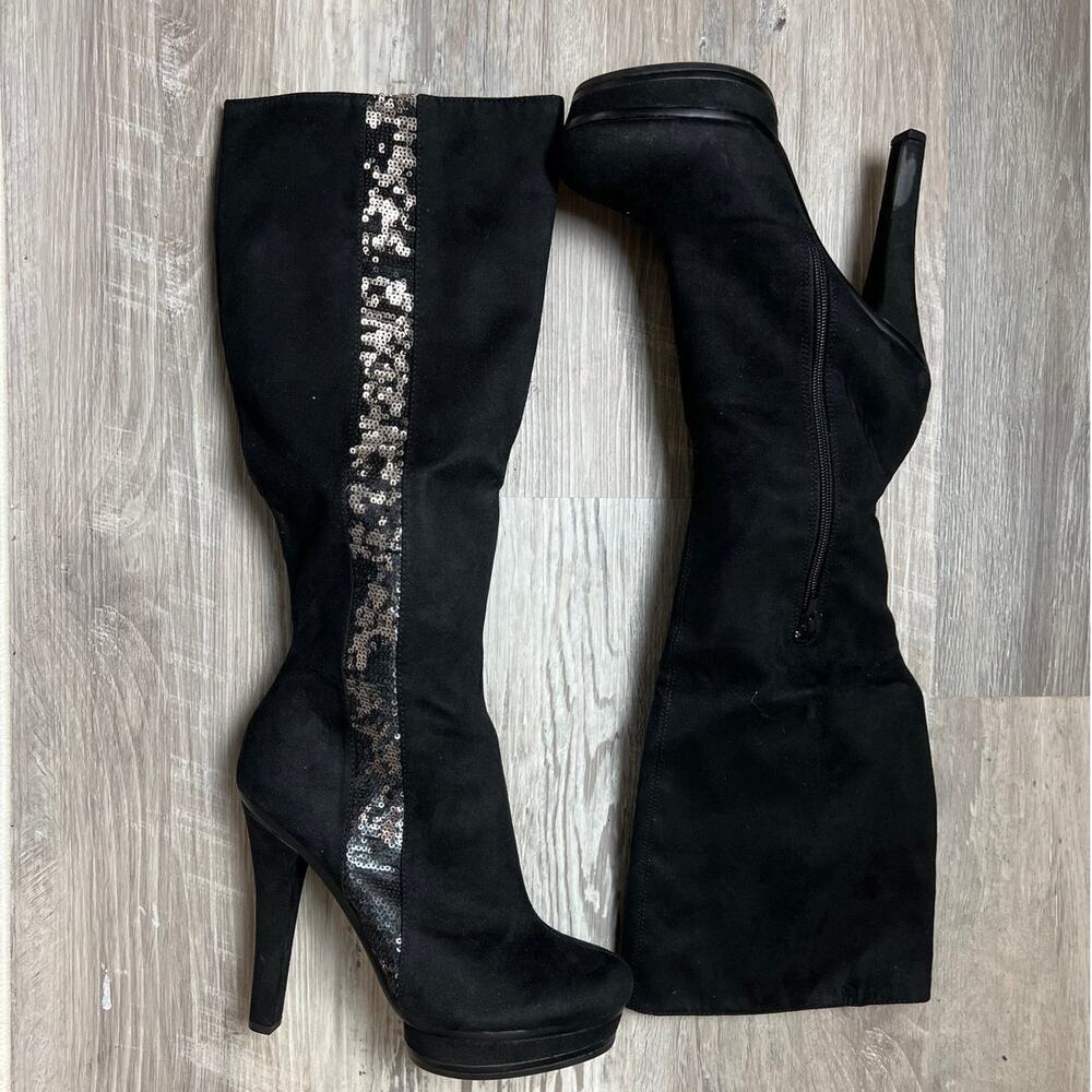 Jennifer Lopez NIB Black Over Knee Suede Thigh High Stiletto Boots Size 9